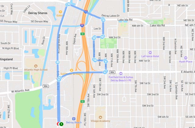 Delray Beach DMV driving test route google map