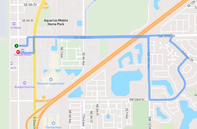 Florida City DMV driving test route google map