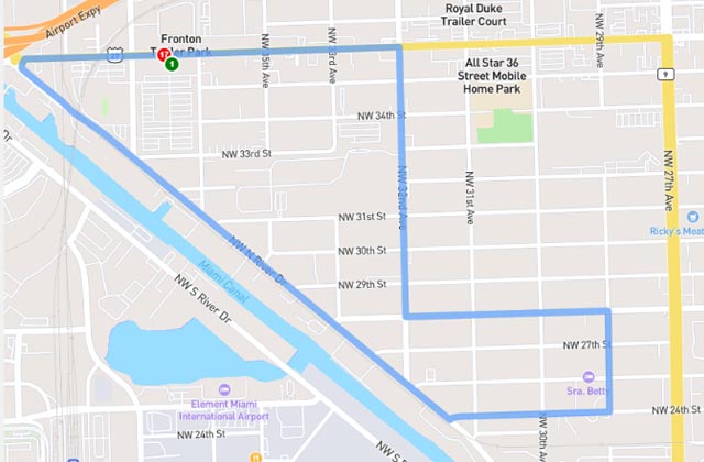 Miami DMV driving test route google map